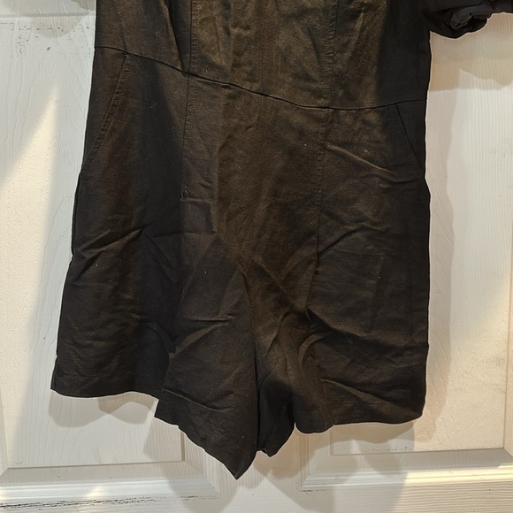 Express Black Linen Blend Puff Sleeve Romper S - Picture 6 of 10